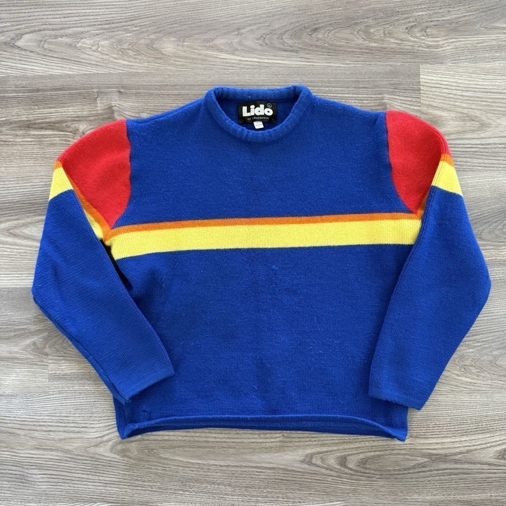 Vintage Lido Wool Womens Rainbow Pride Ski Sweater Large California